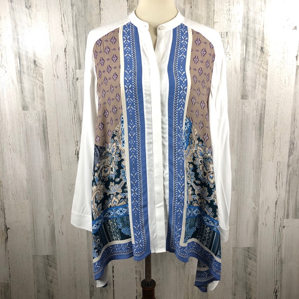Chico’s Blue Brown Long Sleeve Button Down Sz 1